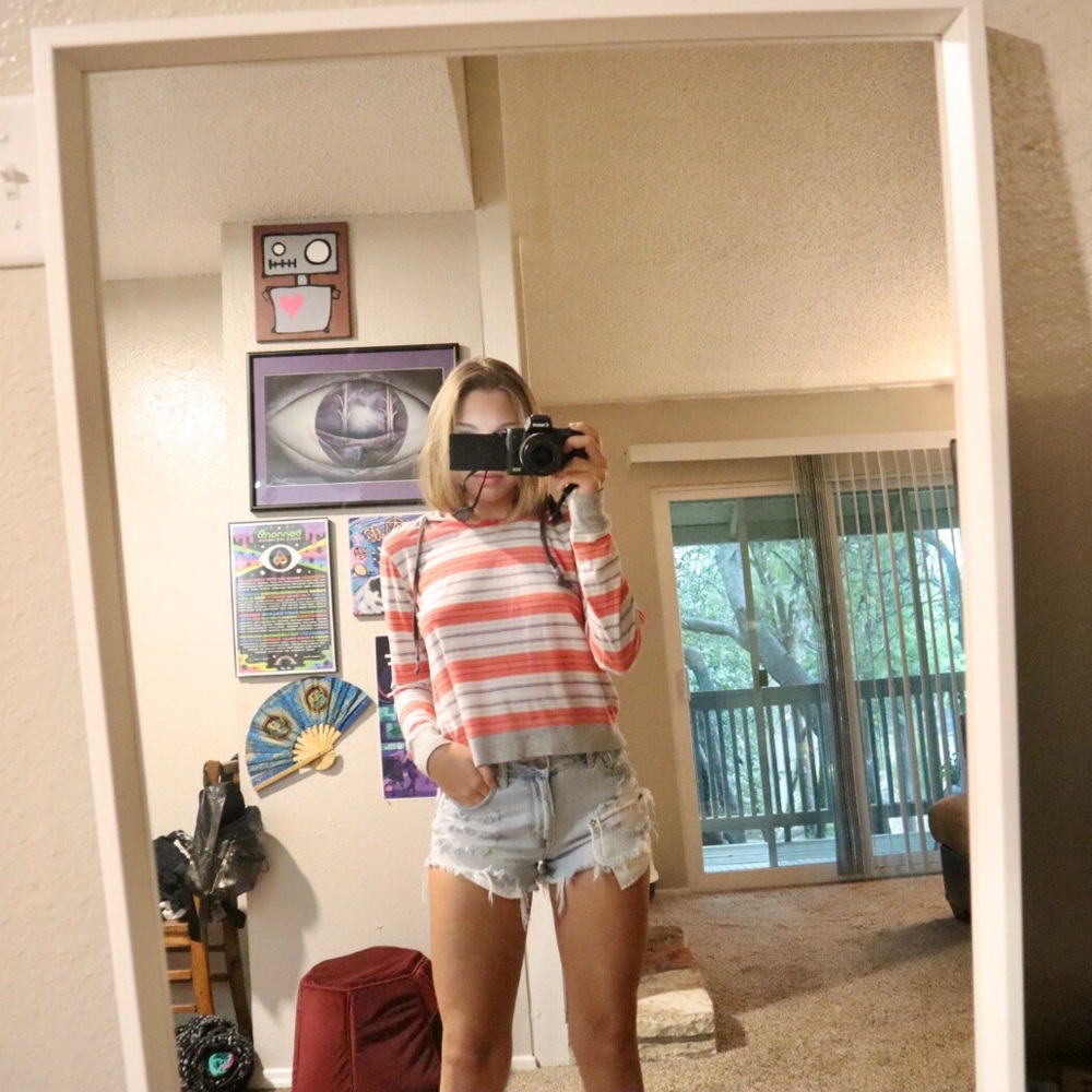 Striped, hooded long sleeve tee
